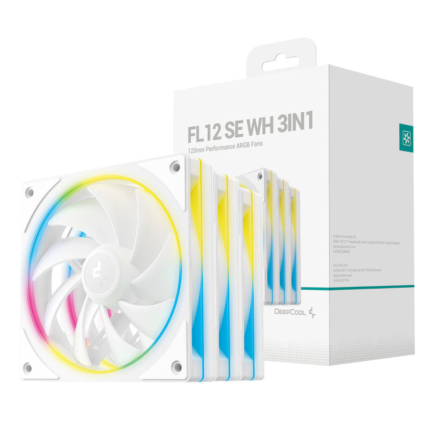 DEEPCOOL - FL12 SE 3-in-1 ARGB 120mm Fan 3 Pack - White - DEEPCOOL - FL12 SE 3-in-1 ARGB 120mm Fa...