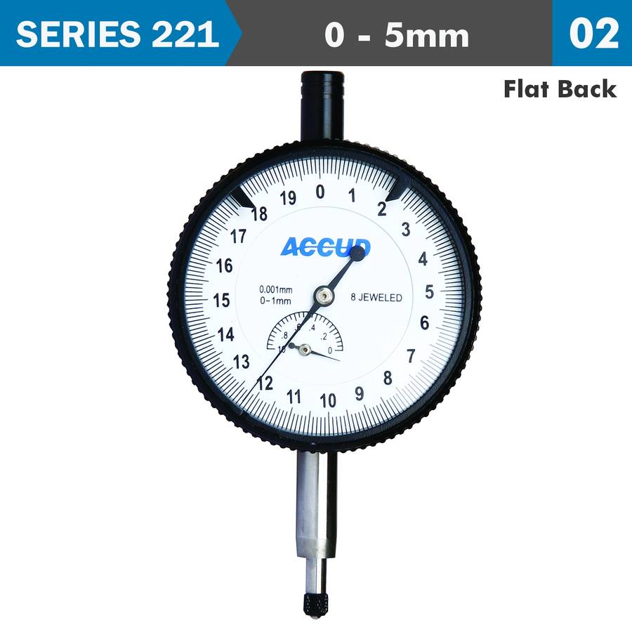 ACCUD - Precision Dial Indicator Flat Back 5mm - ACCUD - Precision Dial Indicator Flat Back 5mm