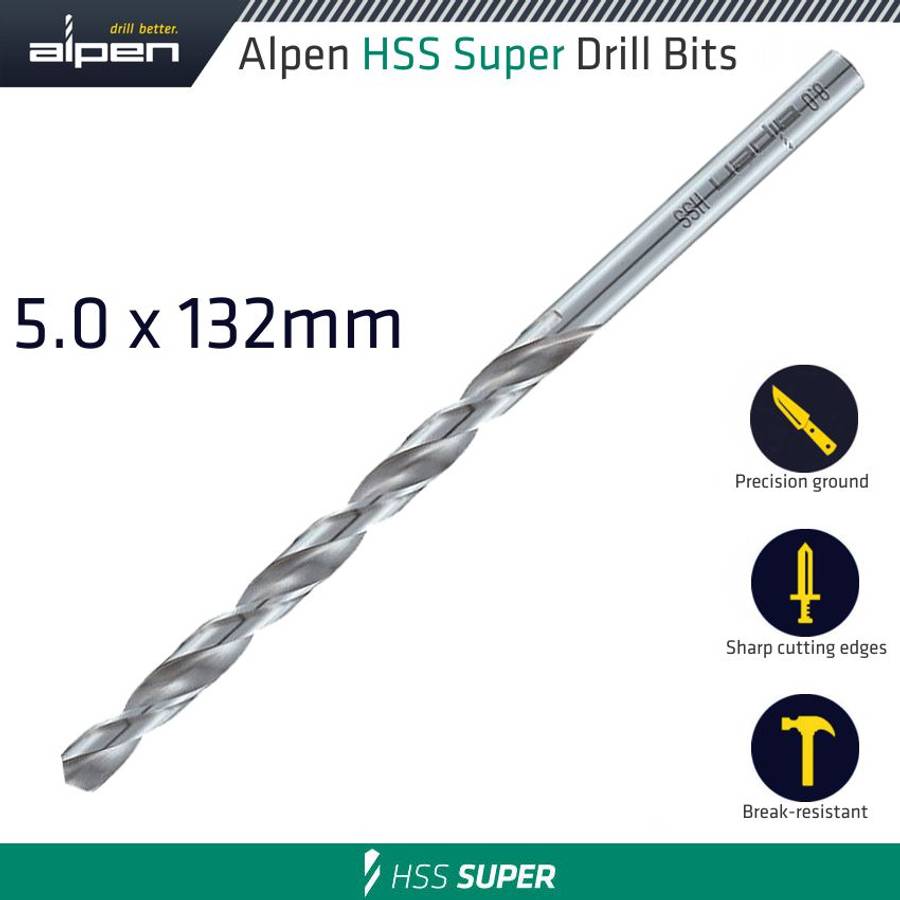 Alpen - Hss Drill Bit Long 5 X 132Mmbulk - Alpen - Hss Drill Bit Long 5 X 132Mmbulk