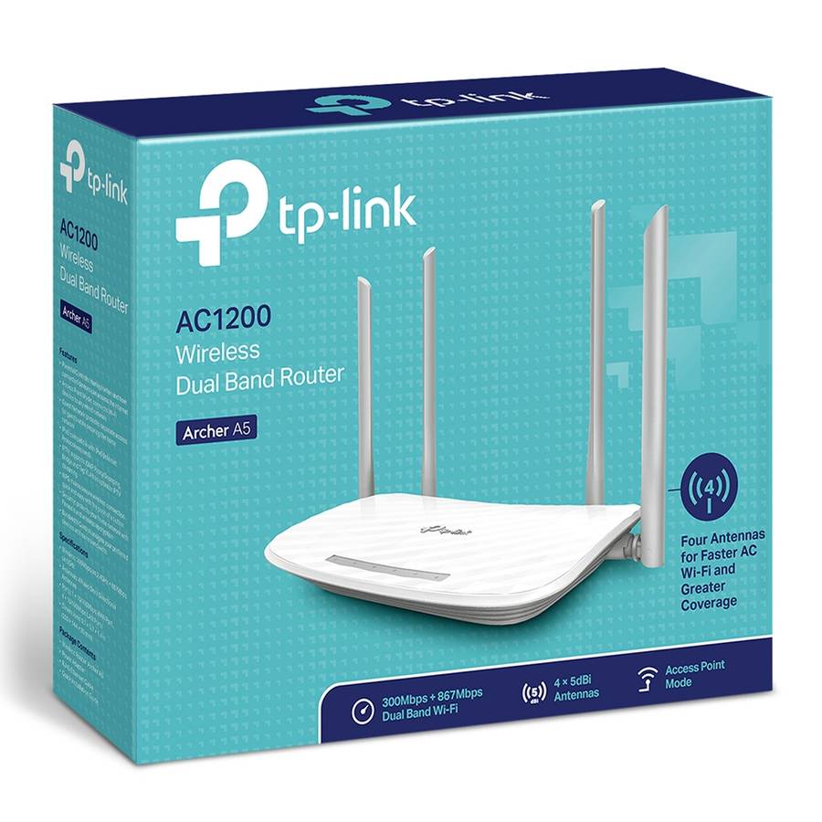 Tp-Link - Archer A5 AC1200 Wireless Dual Band Router - White - Tp-Link - Archer A5 AC1200 Wireles...