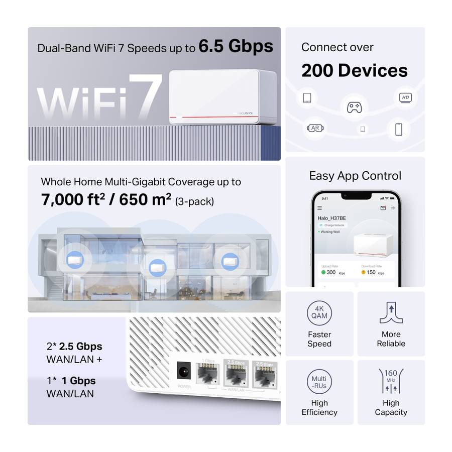Mercusys - Halo H37BE BE6500 Whole-Home Mesh Wi-Fi 7 System (3-Pack) - Mercusys - Halo H37BE BE65...