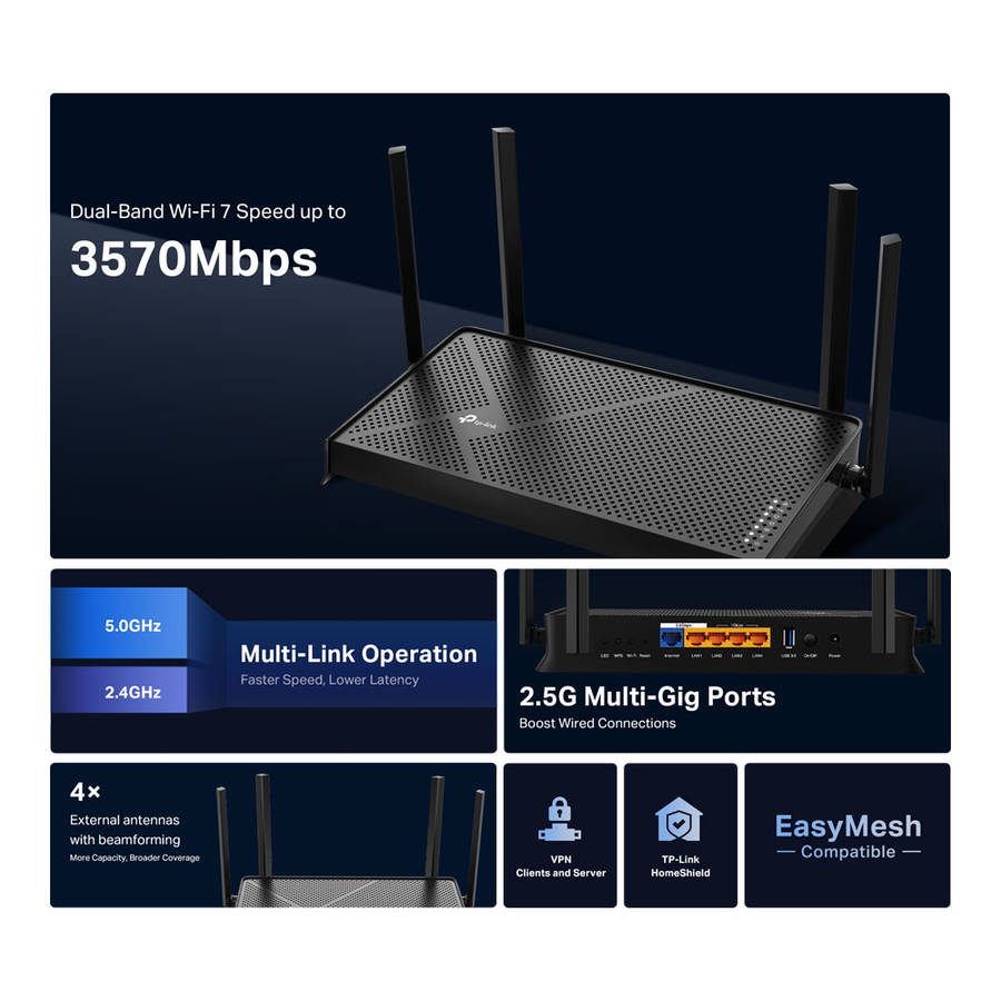 Tp-Link - TP Link BE3600 Dual-Band Wi-Fi 7 Router Archer BE230 - Tp-Link - TP Link BE3600 Dual-Ba...