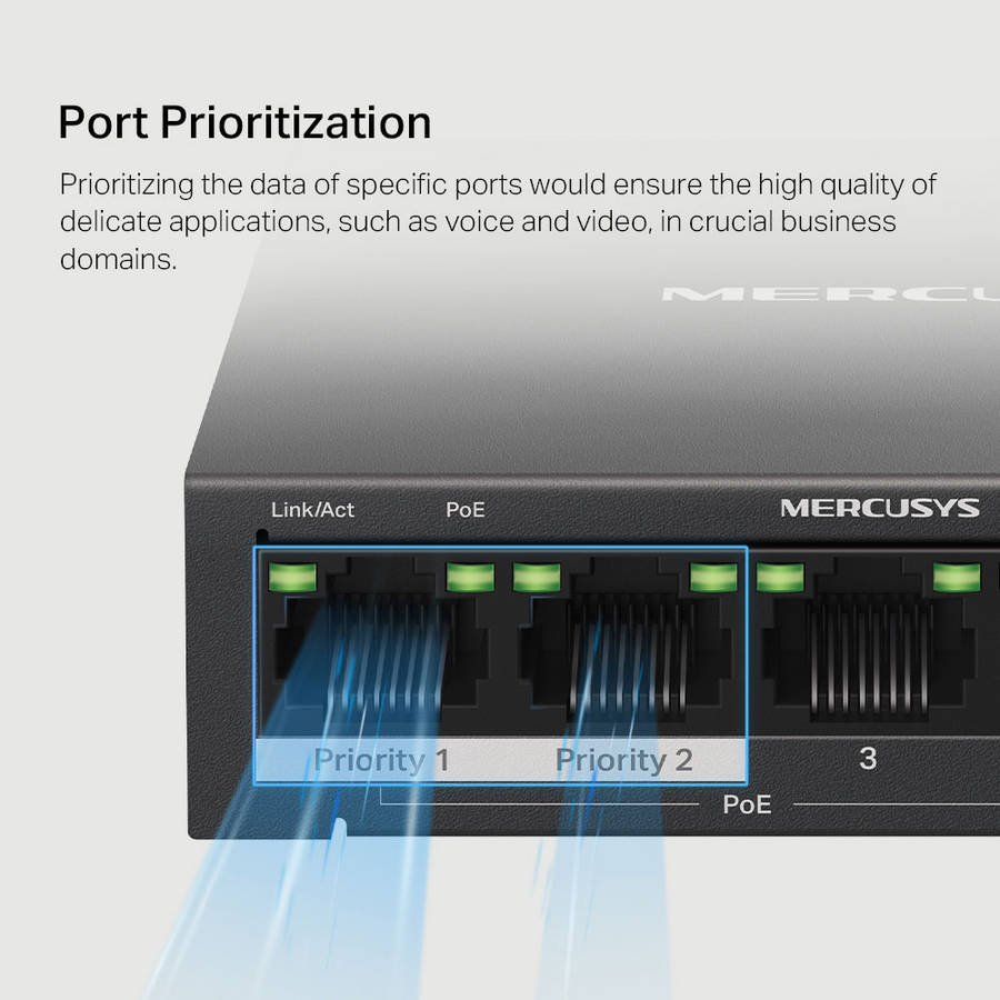 Mercusys - Tp-Link - Mercusys MS105GP 5-Port Gigabit Desktop Switch with 4-Port PoE+ - Mercusys -...