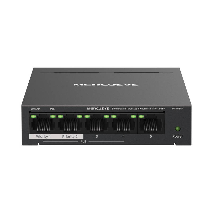 Mercusys - Tp-Link - Mercusys MS105GP 5-Port Gigabit Desktop Switch with 4-Port PoE+ - Mercusys -...
