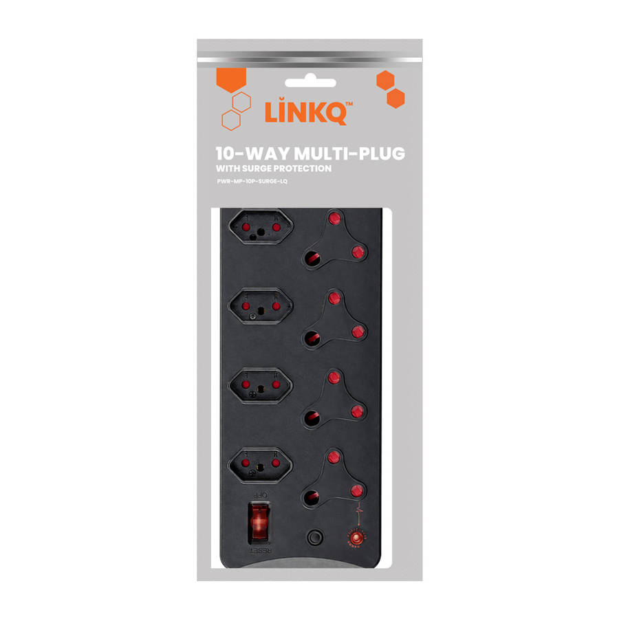 LinkQnet - 10-Port Multiplug With Surge Protection And 3M Cable - Black - LinkQnet - 10-Port Mult...