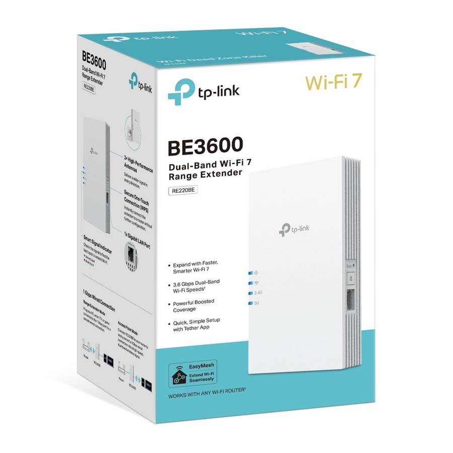 Tp-Link - Re220Be Be3600 Dual-Band Wi-Fi 7 Range Extender - Easymesh Compatible - Tp-Link - Re220...