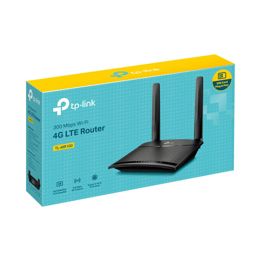 Tp-Link - MR100 Wireless 300 Mbps N 4G LTE Router - Tp-Link - MR100 Wireless 300 Mbps N 4G LTE Ro...
