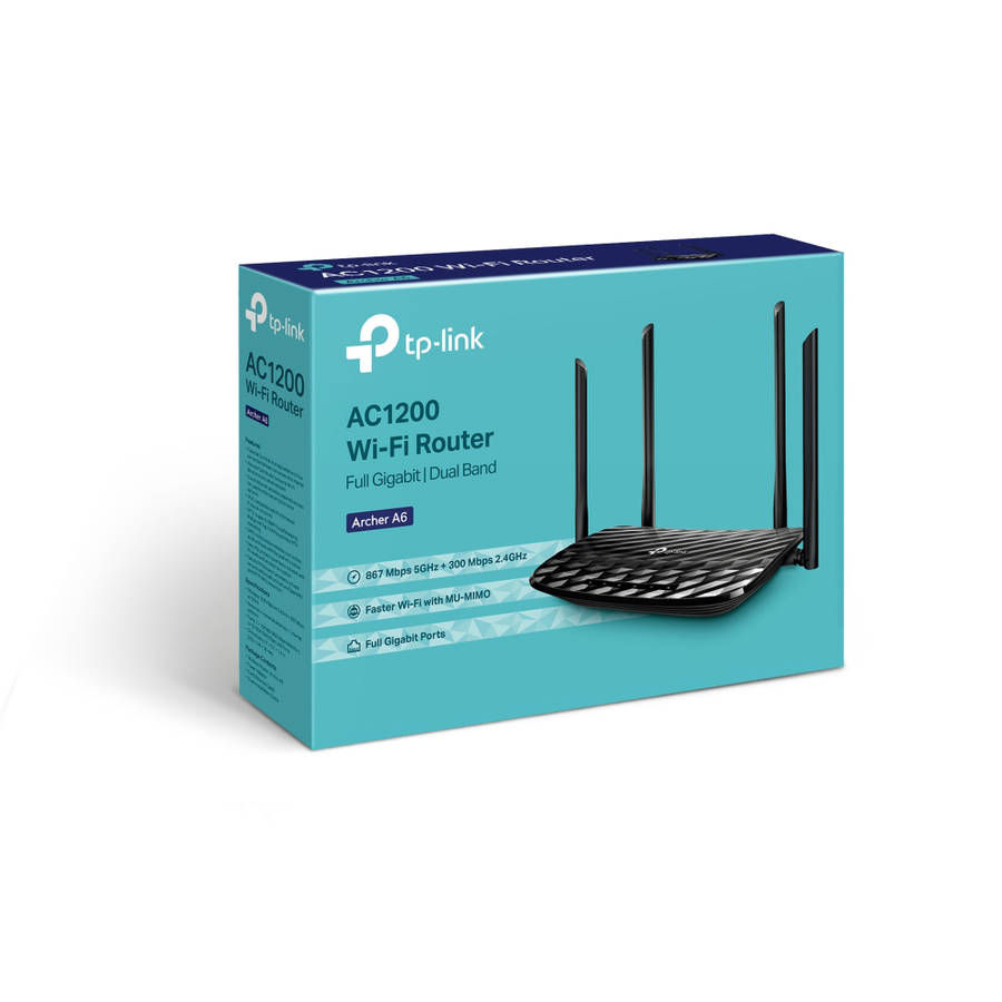 Tp-Link - Archer A6 AC1200 Wireless MU-MIMO Gigabit Dual Band Router & 4 Antennas - Tp-Link - Arc...