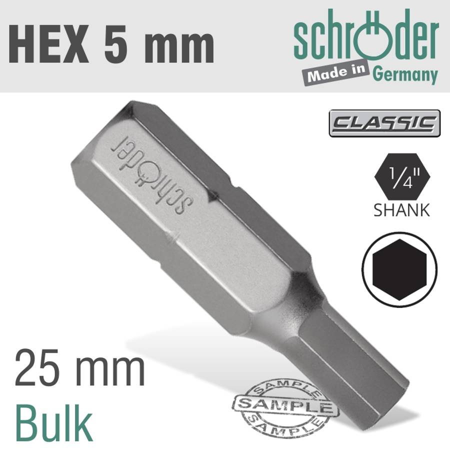 SCHRODER - Hex/Allen Insert Bit 5mm Bulk - SCHRODER - Hex/Allen Insert Bit 5mm Bulk