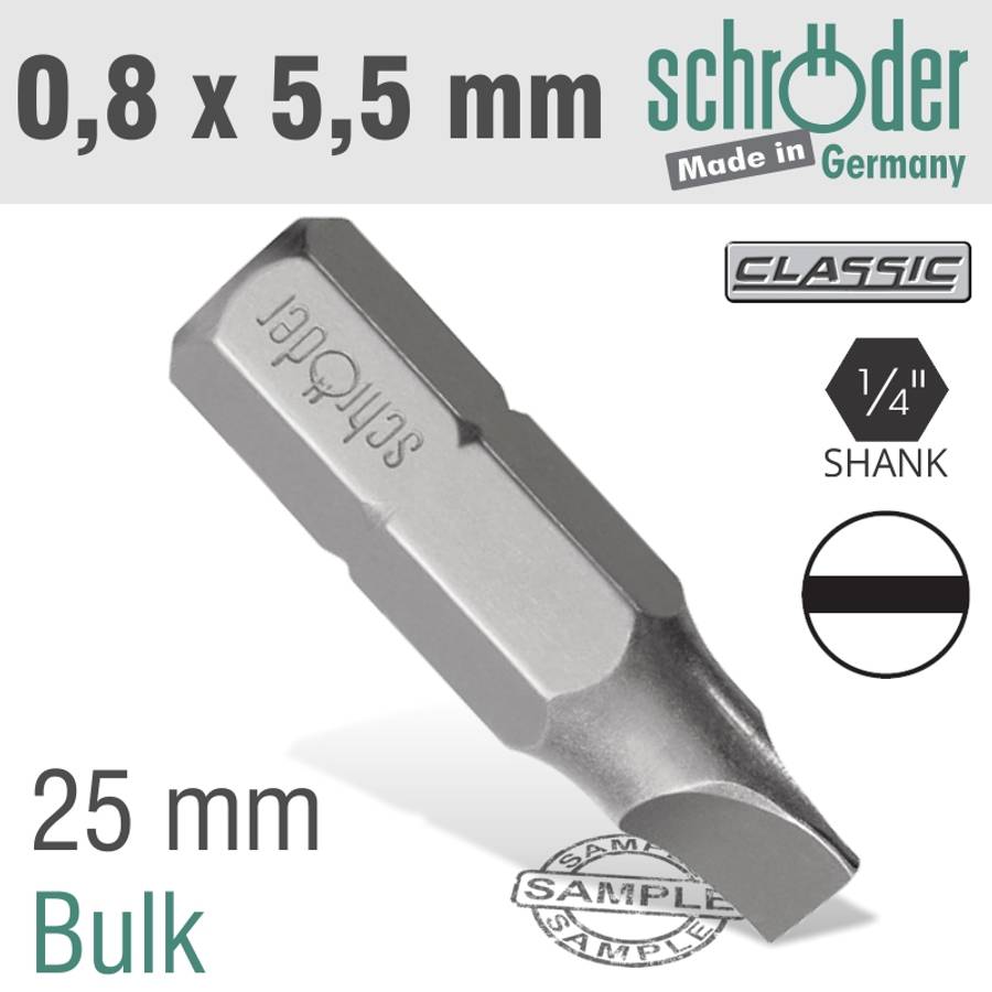 SCHRODER - Slotted Bit 0.8X5.5 25mm Bulk - SCHRODER - Slotted Bit 0.8X5.5 25mm Bulk