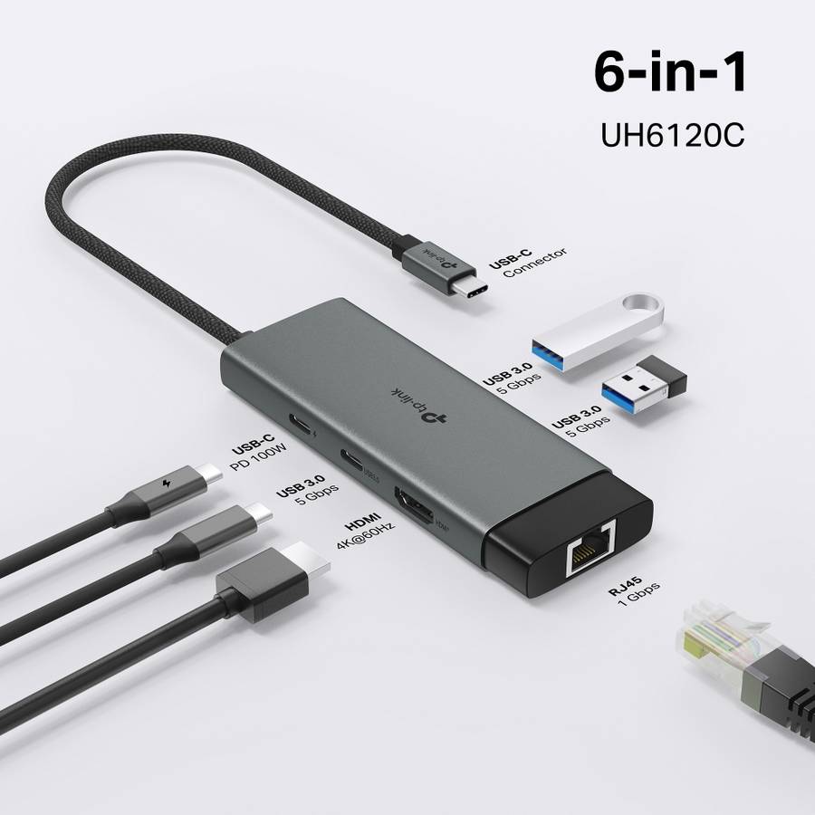 Tp-Link - Uh6120C Type-C 6-Port Hub - Tp-Link - Uh6120C Type-C 6-Port Hub