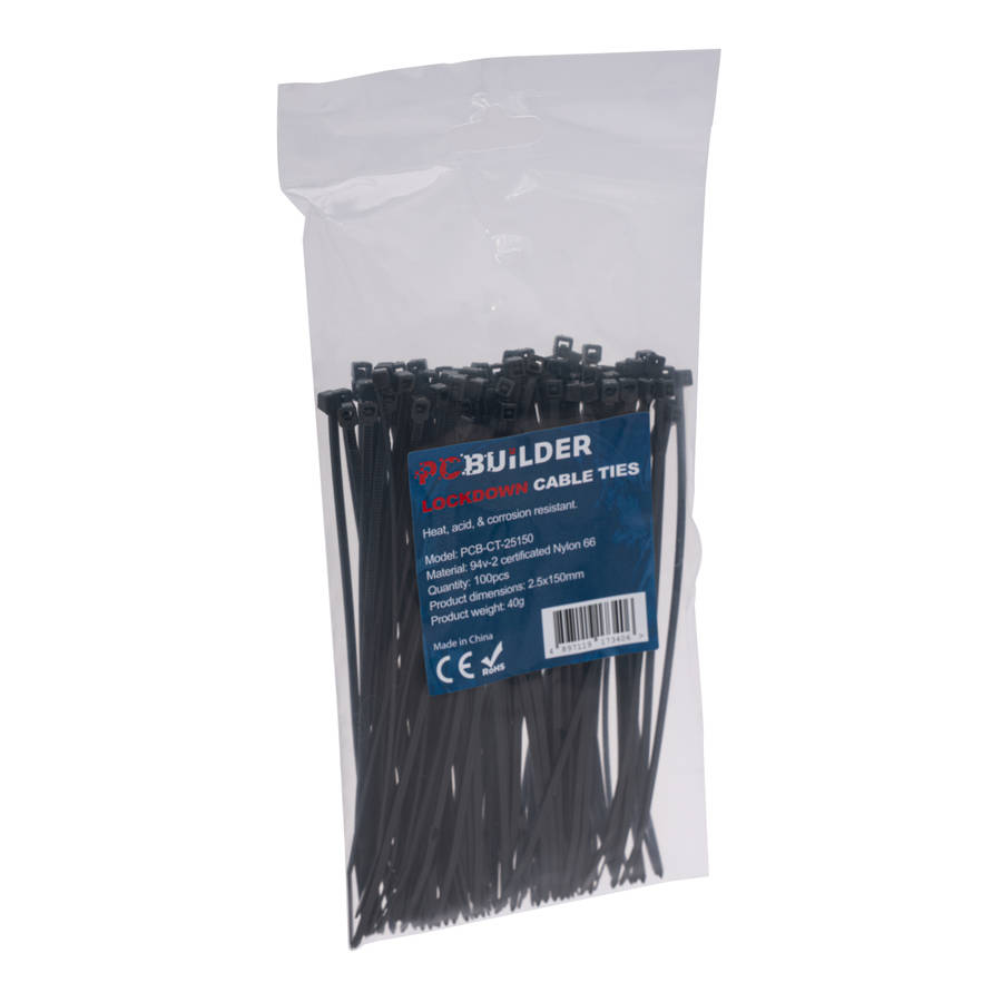 PCBuilder - Lockdown 150mm Cable Ties (100 pcs) - Black - PCBuilder - Lockdown 150mm Cable Ties (...