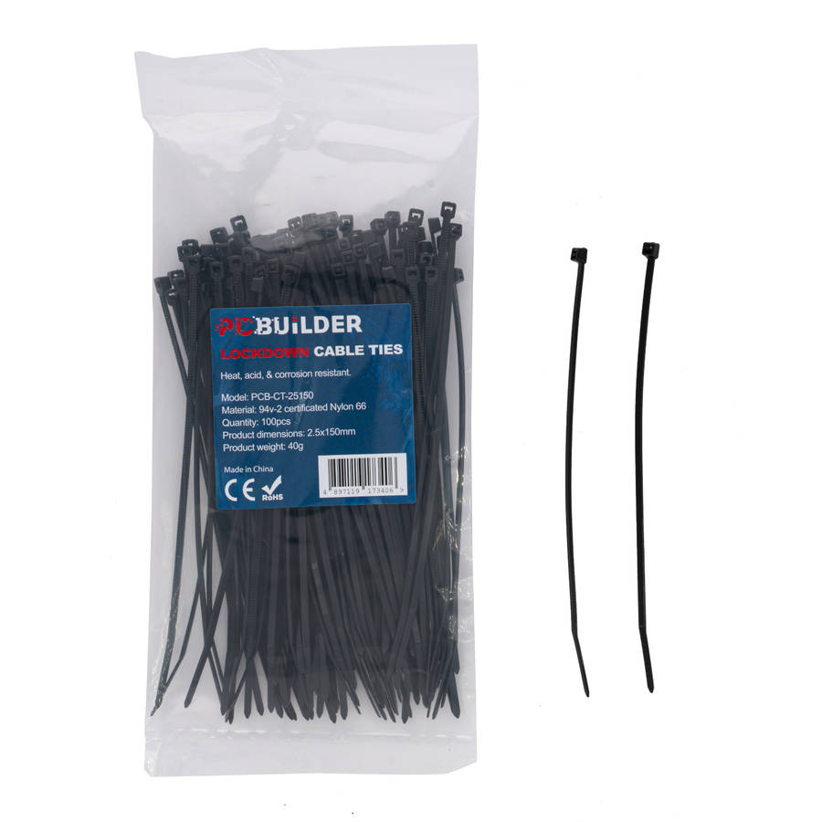 PCBuilder - Lockdown 150mm Cable Ties (100 pcs) - Black - PCBuilder - Lockdown 150mm Cable Ties (...