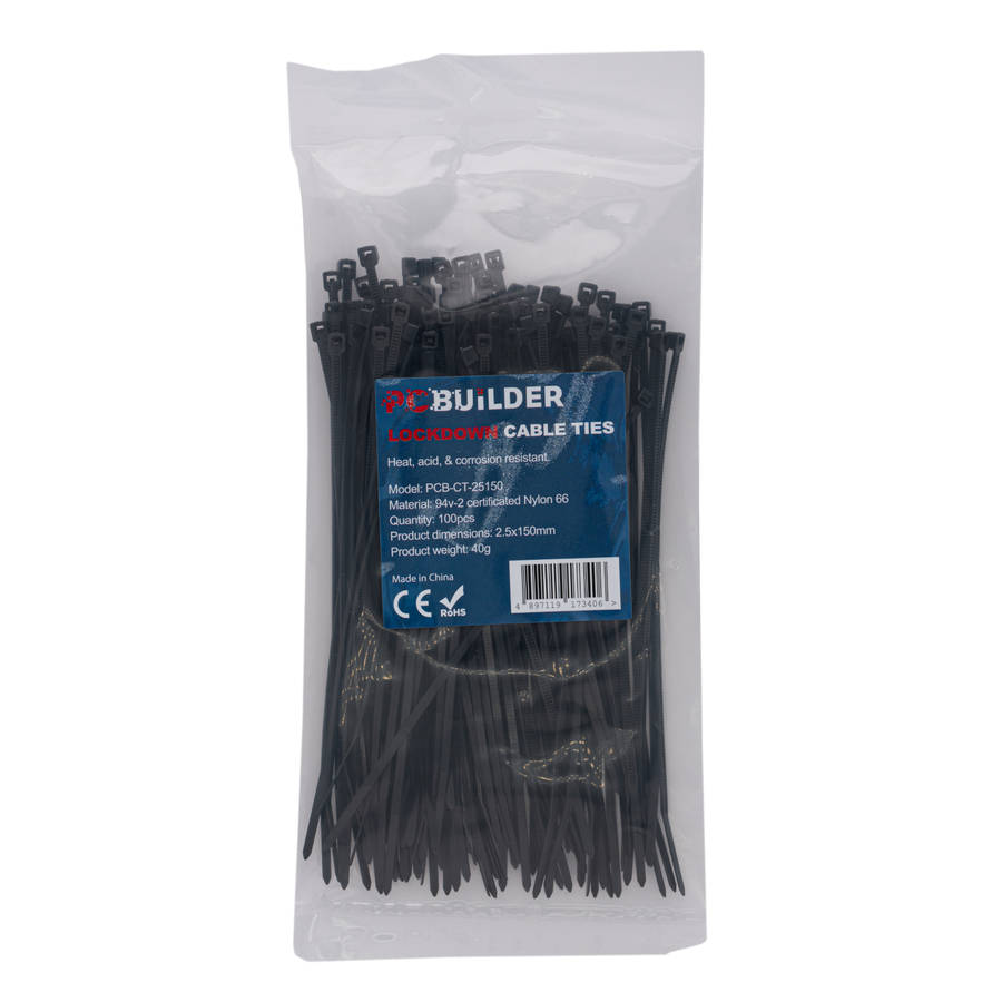 PCBuilder - Lockdown 150mm Cable Ties (100 pcs) - Black - PCBuilder - Lockdown 150mm Cable Ties (...