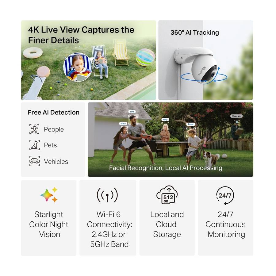 Tp-Link - Tapo 4K Pan Tilt WiFi Camera - Tp-Link - Tapo 4K Pan Tilt WiFi Camera