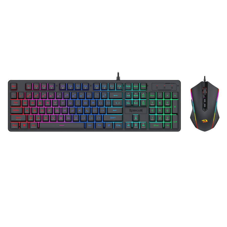 Redragon - S107 RGB Gaming Essentials Wired Gaming Keyboard and Mouse Bundle - Redragon - S107 RG...