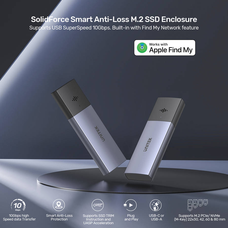 Unitek - S1251Agy Solidforce Anti-Loss Usb3.2 Gen2 Type-C 10Gbps M.2 NVMe SSD Enclosure With Appl...
