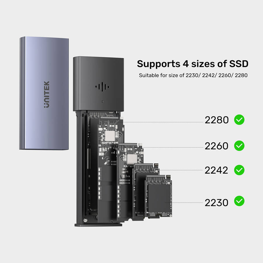 Unitek - S1251Agy Solidforce Anti-Loss Usb3.2 Gen2 Type-C 10Gbps M.2 NVMe SSD Enclosure With Appl...