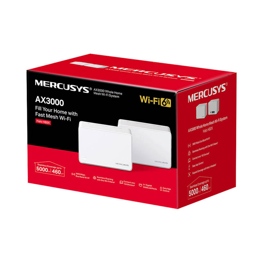 Tp-Link - Mercusys - Halo H80X(2-Pack) AX3000 WiFi 6 Mesh System - Tp-Link - Mercusys - Halo H80X...