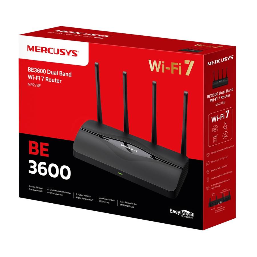 Mercusys - Mr27Be Be3600 Dual-Band Wi-Fi 7 Router With 2.5Gbps Ethernet - Mercusys - Mr27Be Be360...