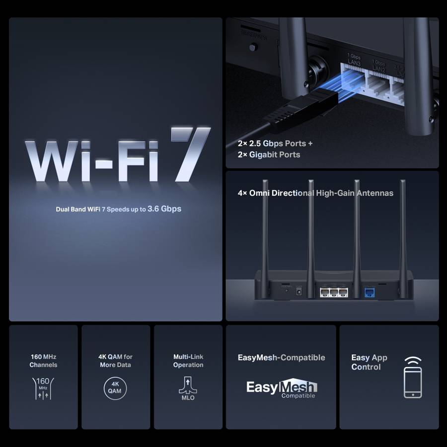 Mercusys - Mr27Be Be3600 Dual-Band Wi-Fi 7 Router With 2.5Gbps Ethernet - Mercusys - Mr27Be Be360...