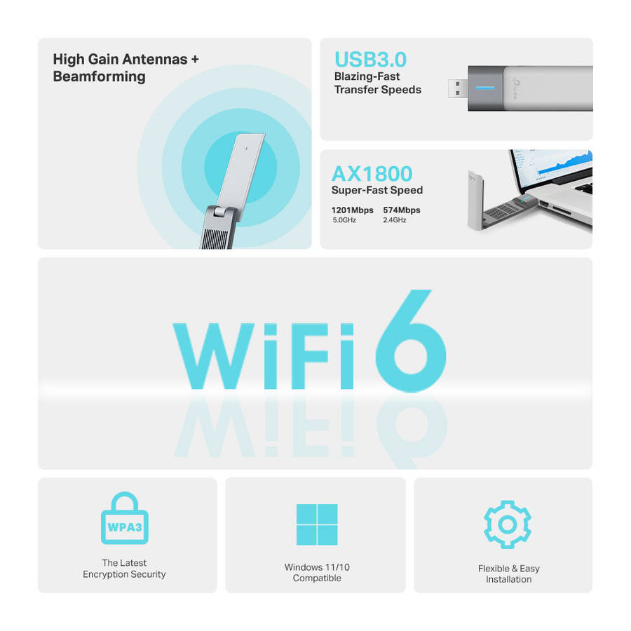 Tp-Link - Archer AX1800 High Gain Wireless USB Adapter - Tp-Link - Archer AX1800 High Gain Wirele...