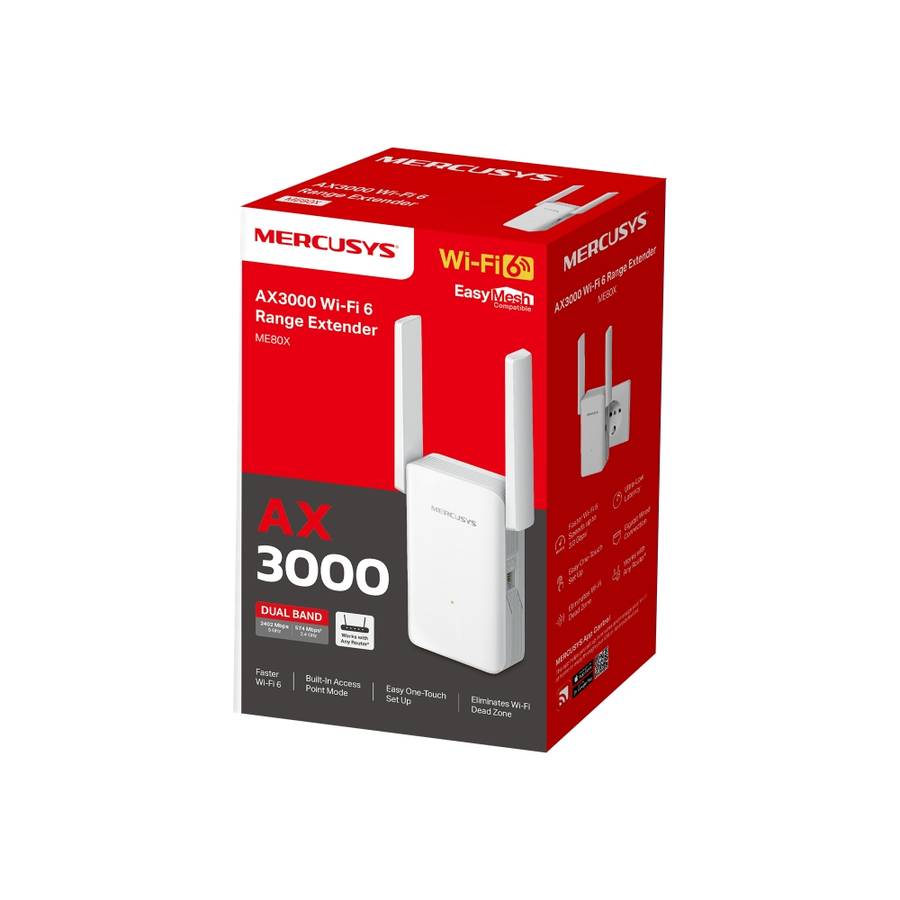 Mercusys - ME80X AX3000 Wi-Fi 6 Range Extender Dual Band - Mercusys - ME80X AX3000 Wi-Fi 6 Range ...