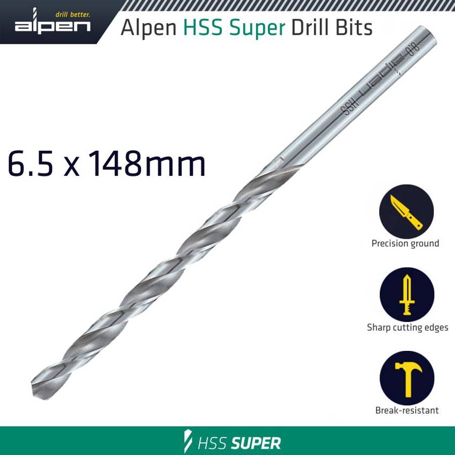 Alpen - Hss Drill Bit Long 6.5 X 148mm Bulk - Alpen - Hss Drill Bit Long 6.5 X 148mm Bulk