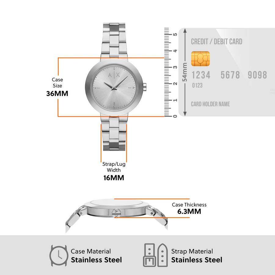 Armani Exchange Silver Tone Women's Watch  (AX5170) - Jackie Collection - 36 mm - Stainless Steel