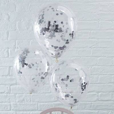 Pick & Mix - Silver Confetti Filled Clear Party Balloon (5 Pack) picture