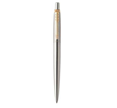 Limited Edition Parker Jotter Medium Nib Ballpoint Pen (Stainless Steel with Gold Trim)(Blue Ink) -