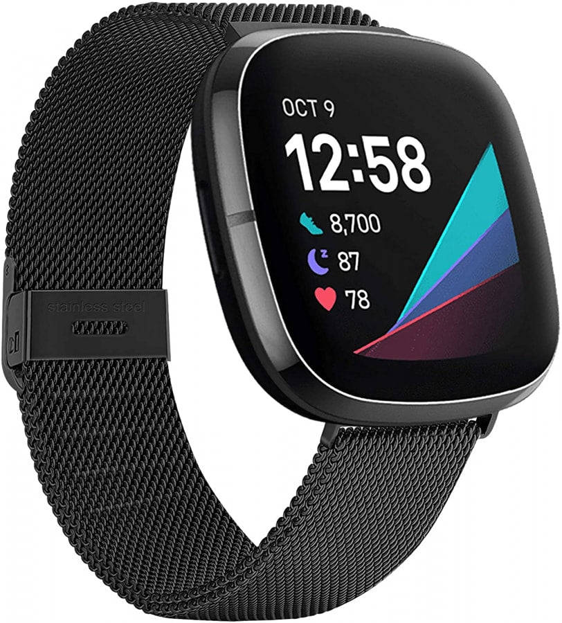 Fitbit Versa 3/Sense Metallic Strap with clasp - black