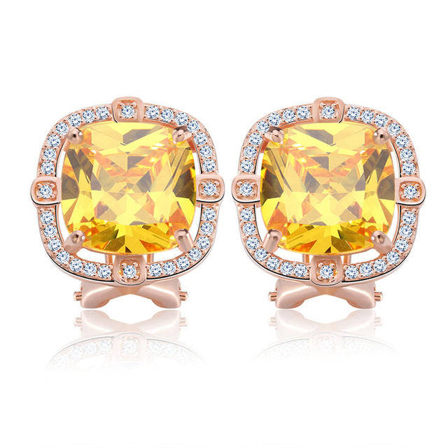 Party Size 4ct Cushion Cut Multi Color CZ Crystal Stud Earrings for Girls N... - Rose Gold Yellow CZ