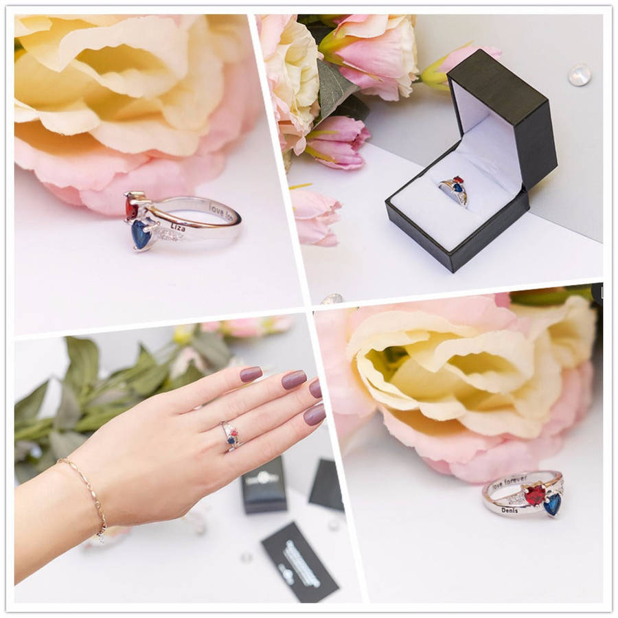 925 Sterling Silver Engagement Rings Birthstone Engrave Name Heart Promise Ring Anniversary ... - 10