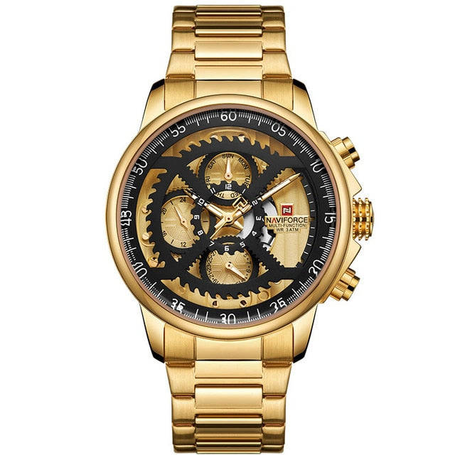 NEW Watches Mens Luxury Brand NAVIFORCE Men Sports Watches Men's Waterproof Full Ste... - Gold Black