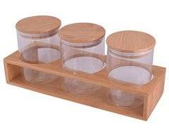 3pc Bamboo Storage Jars & Stand