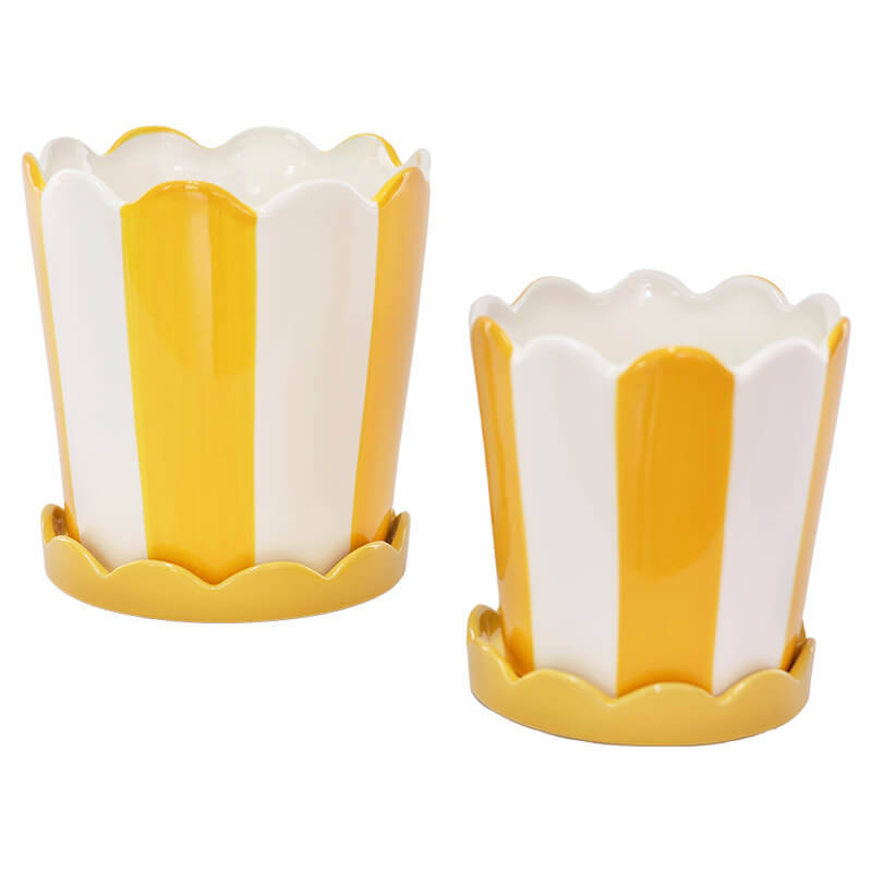 Scalloped Pot Planter - Yellow & White