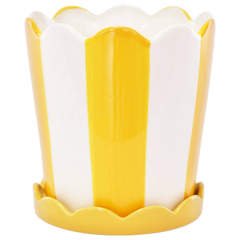 Scalloped Pot Planter - Yellow & White