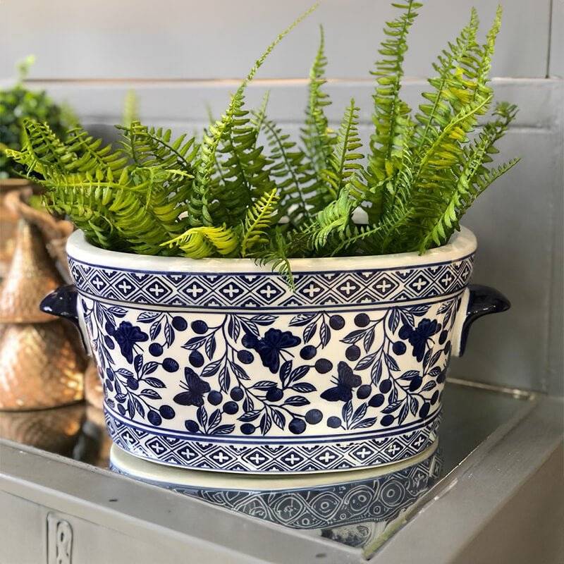 Ceramic Blue Olive Oval Planter