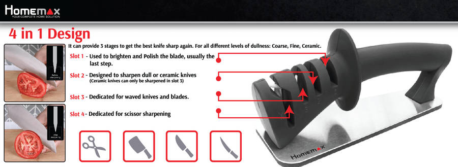 Homemax Samurai Knife & Scissor Sharpener 4-in-1