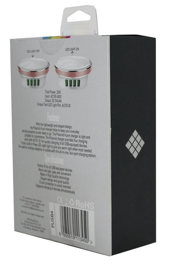 Polaroid LED Press Lamp With 4 Port USB