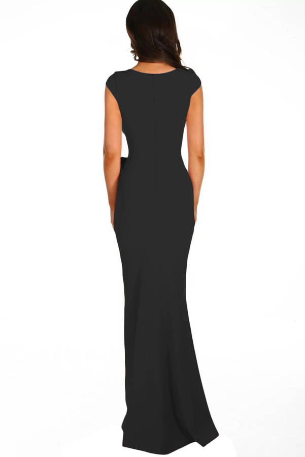 Black Ruched Waist Wedding Party Maxi Dress - Black / (US 16-18)XL