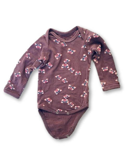 0-3 Months Purple Long Sleeve  Butterfly Printed Onesie - Real Baby