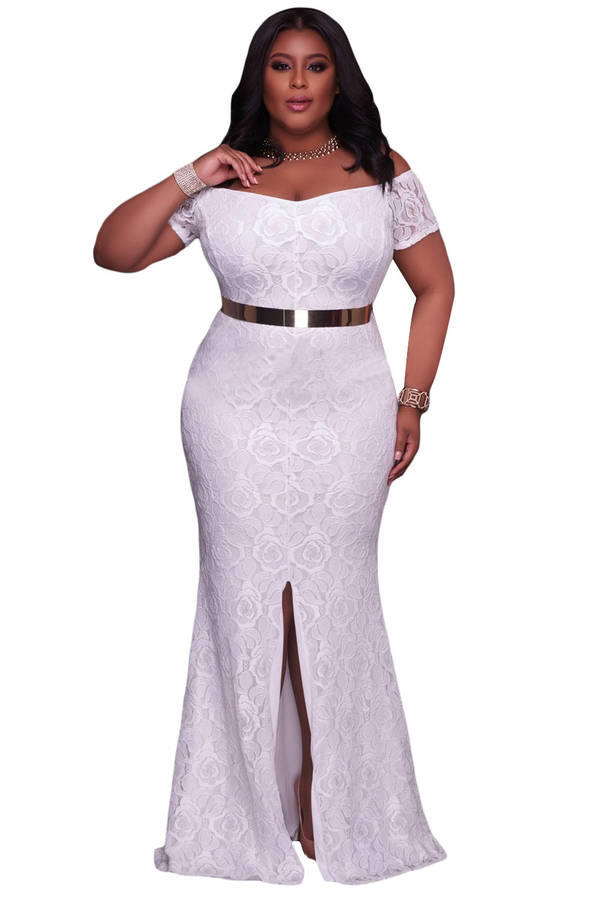 Plus Size Off Shoulder Lace Gown - 14 - 24 / Pink