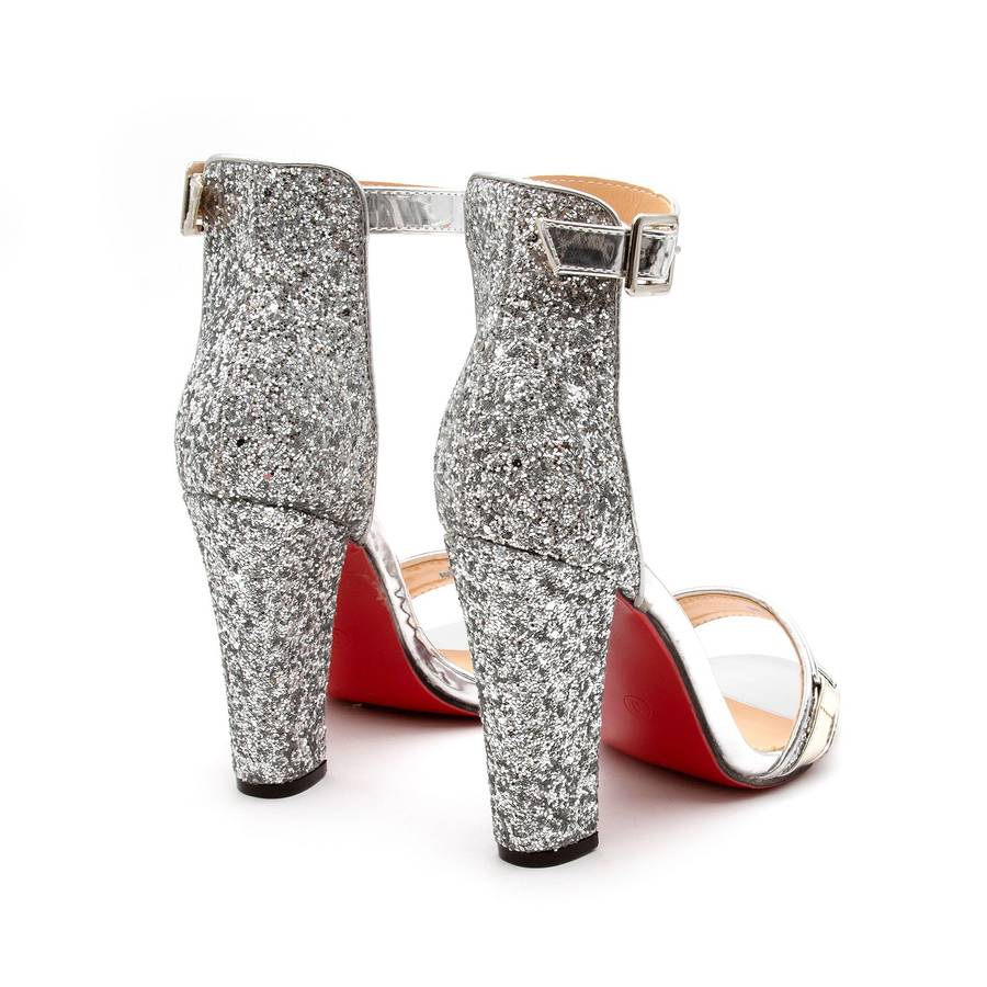 Glitter Ankle Strap Heel Sandal.