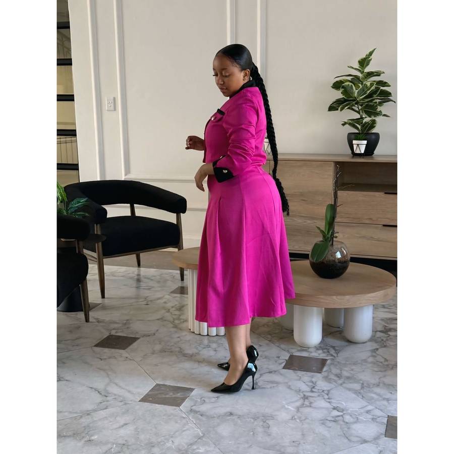 Vintage Contrast Collar Blouse & Cuffs Pleated Maxi  Skirt Suit Set