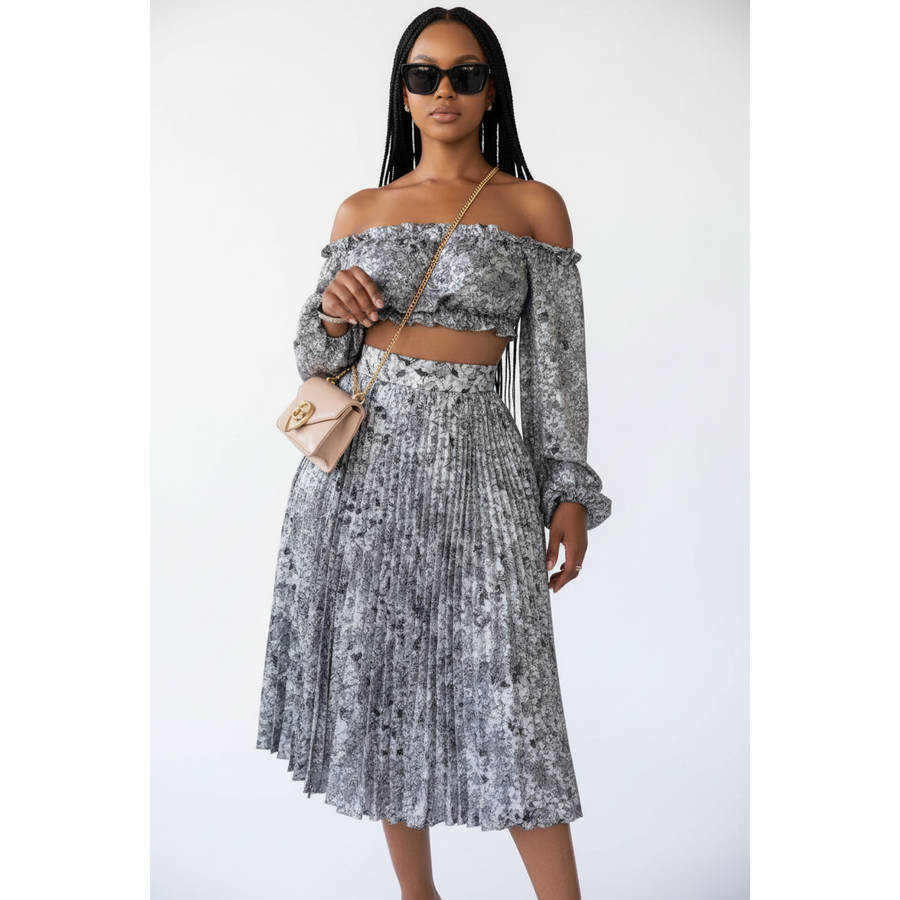 Pleated Skirt and Boob Tube Crop Set