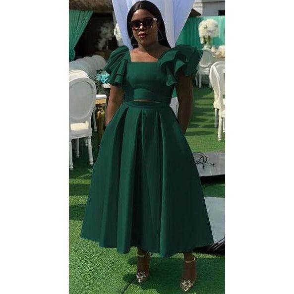 Short Sleeve Ruffle Top & Skirt Set