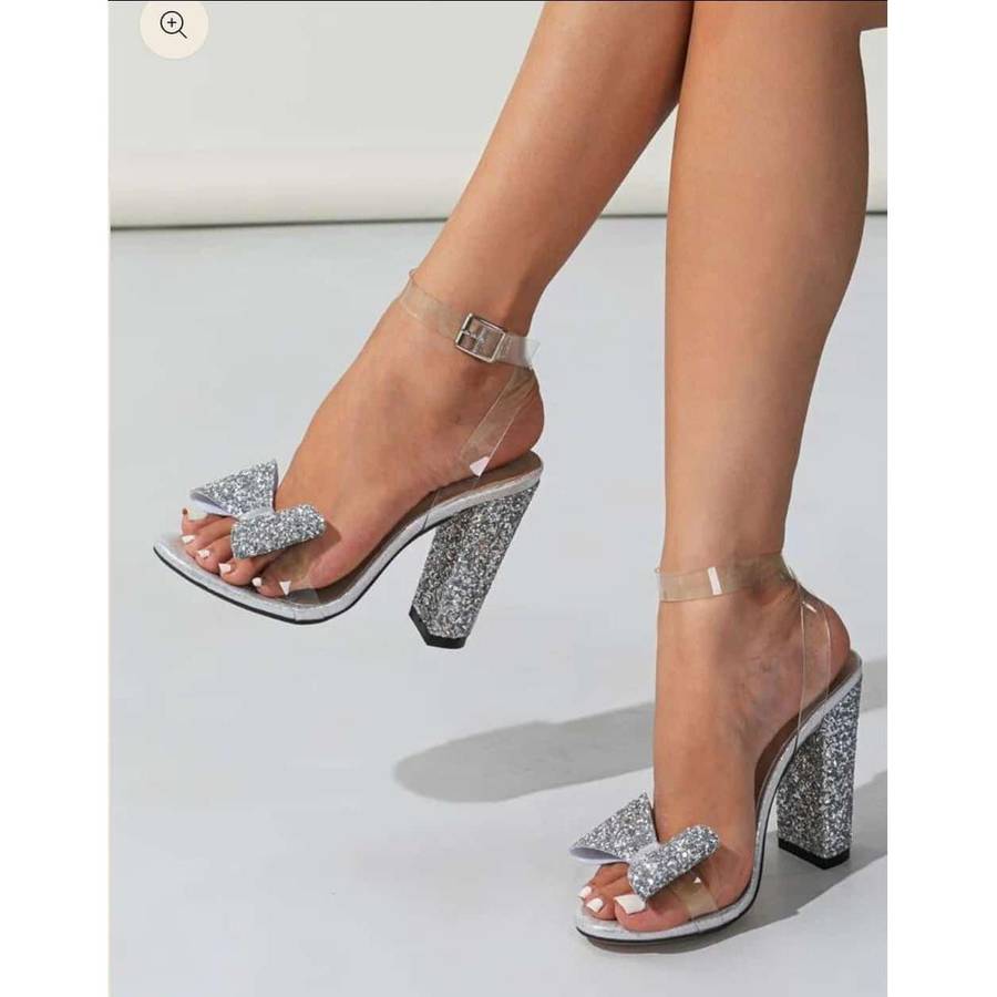 Bow Decor Chunky Heeled Ankle Strap Sandals.