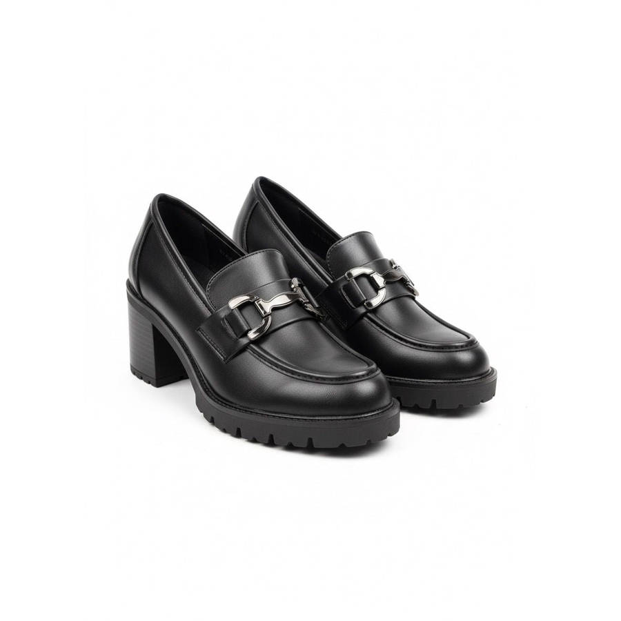Womens Block Heel Loafers  Chunky Slip-On Shoes